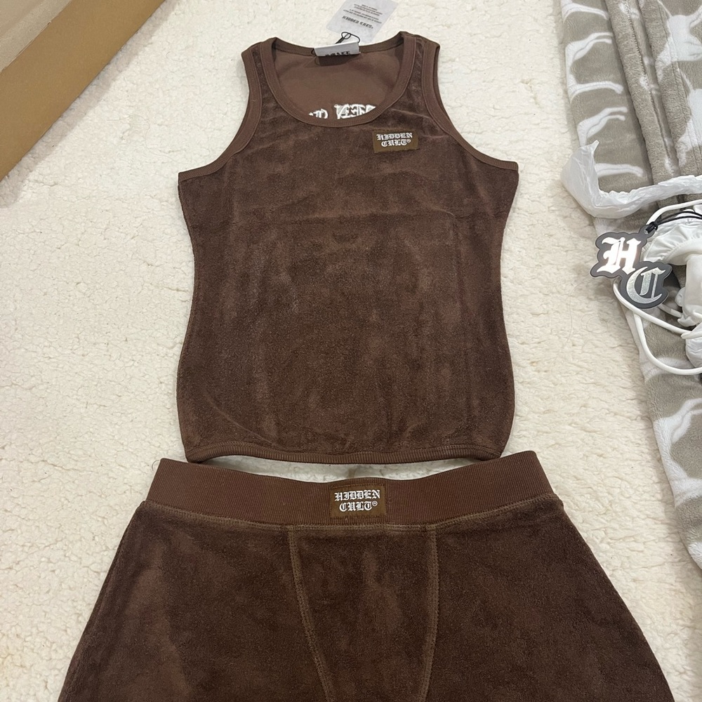 Hidden Cult terry chocolate tank top SMALL / boxer shorts set SMALL